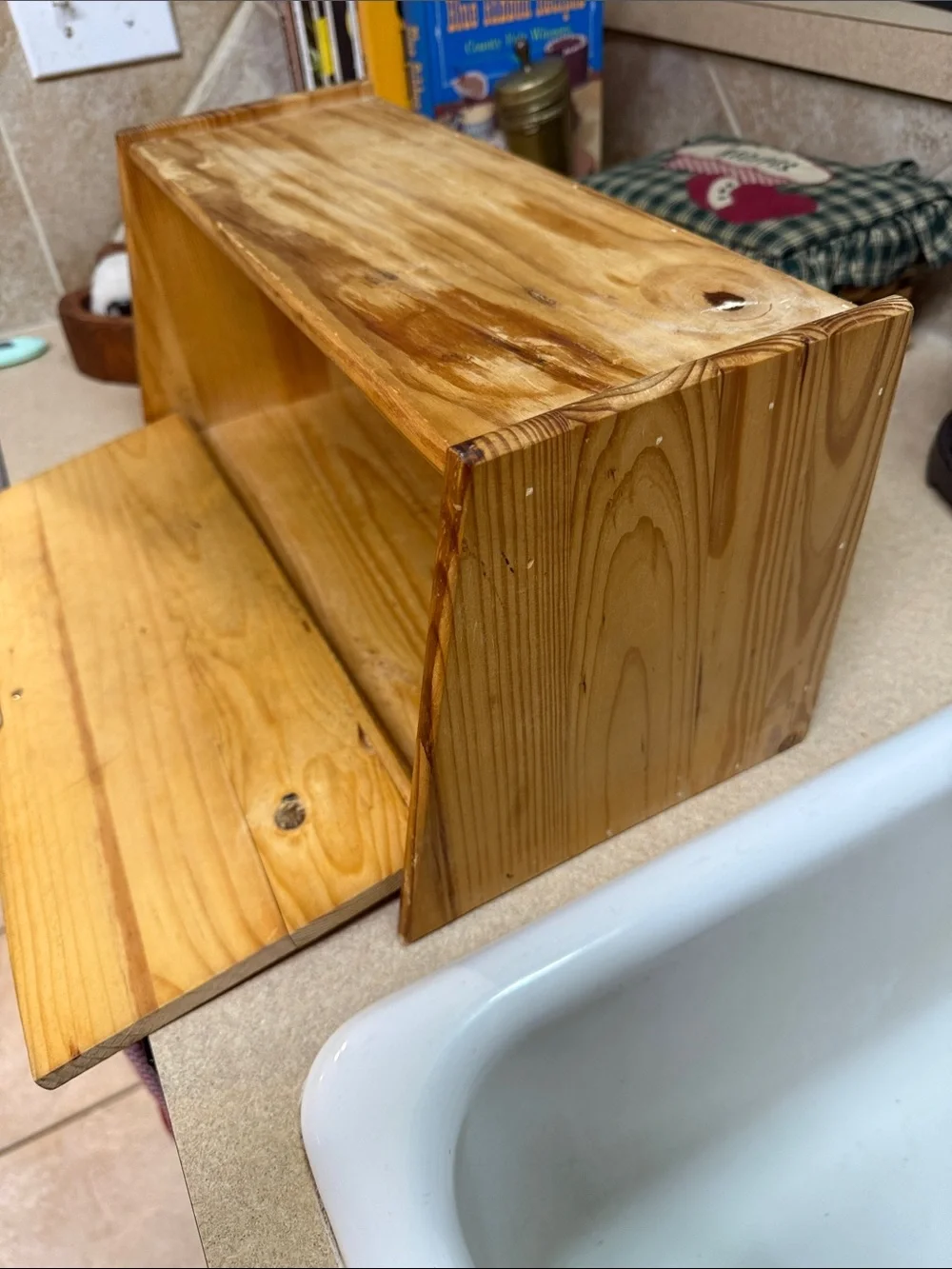 Solid Pine Wooden Bread Box in Natural Finish